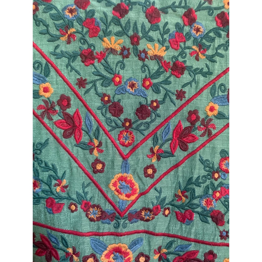 Umgee USA Green Floral Embroidered Boho Tunic Top Ruffle Bell Sleeve Medium - Picture 3 of 8